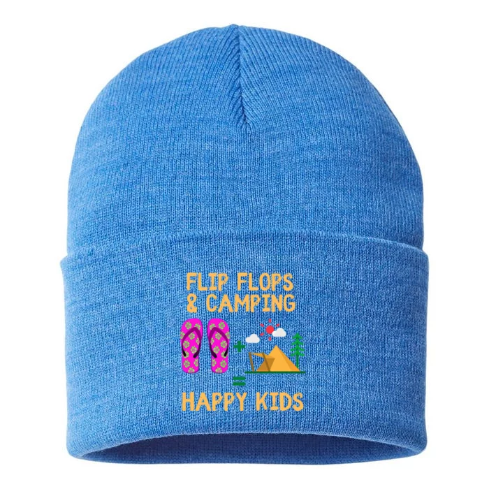 Flip Flops And Camping Happy Mom Dad Family Matching Gift Sustainable Knit Beanie