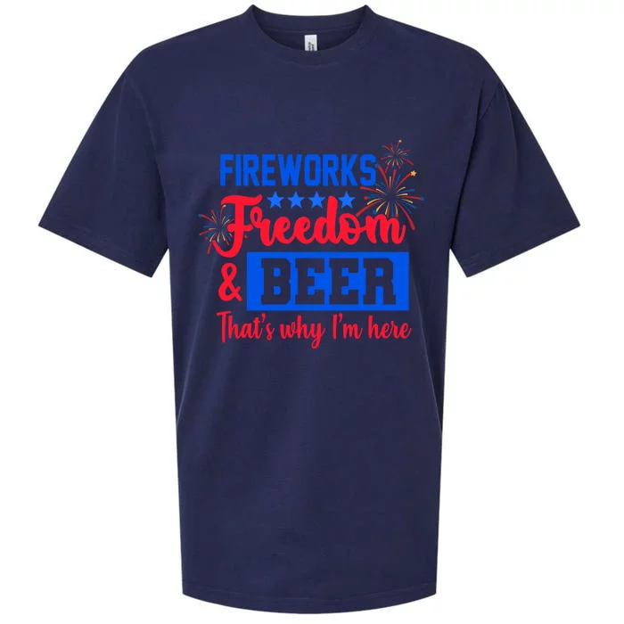 Fireworks Freedom And Beer That's Why I'm Here 4th Of July Gift Sueded Cloud Jersey T-Shirt