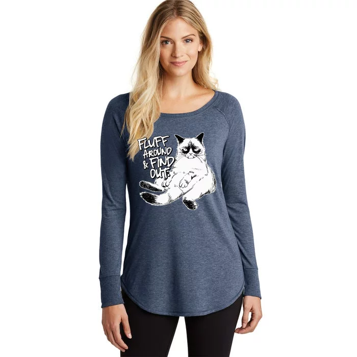 Funny Fluff Around and Find Out Grumpy Kitty Sarcastic Cat Women's Perfect Tri Tunic Long Sleeve Shirt