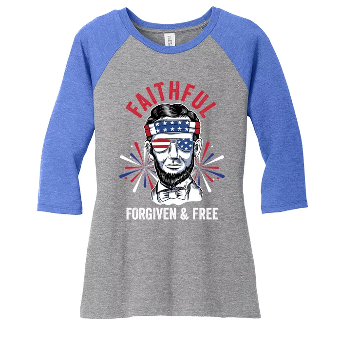 Faithful Forgiven And Free Fireworks Director Lincoln Gift Women's Tri-Blend 3/4-Sleeve Raglan Shirt