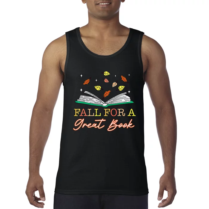 Fall For A Great Book Reading Librarian Thanksgiving Teacher Tank Top