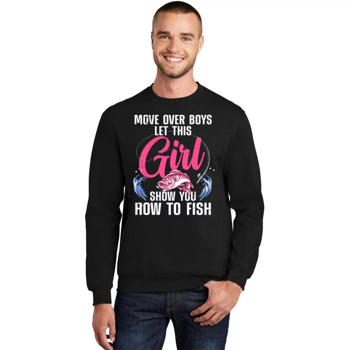 Funny Fishing Art For Girl Fishing Lover Fisherwoman Tall Sweatshirt