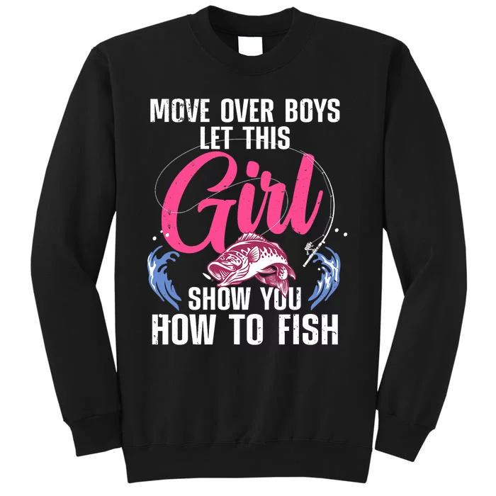 Funny Fishing Art For Girl Fishing Lover Fisherwoman Tall Sweatshirt