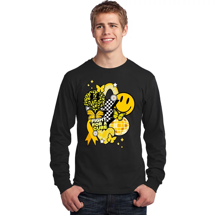 Fight For A Cure Retro Smile Face Childhood Cancer Long Sleeve Shirt