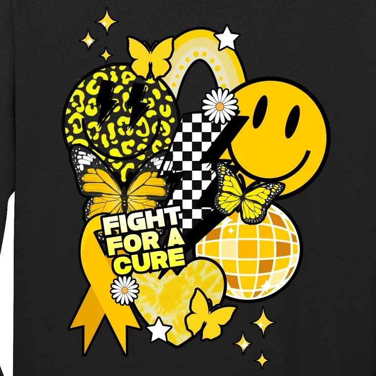 Fight For A Cure Retro Smile Face Childhood Cancer Long Sleeve Shirt