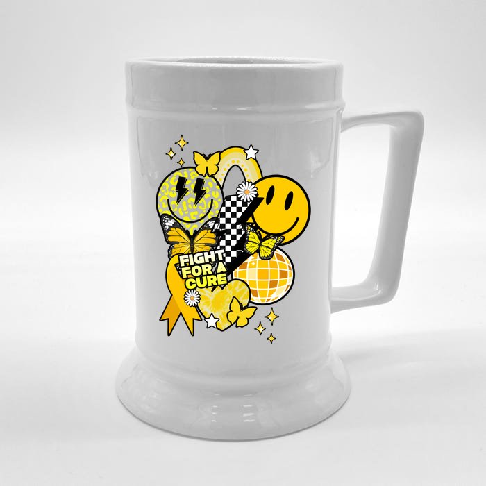 Fight For A Cure Retro Smile Face Childhood Cancer Front & Back Beer Stein