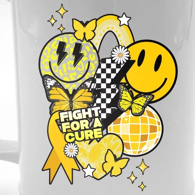 Fight For A Cure Retro Smile Face Childhood Cancer Front & Back Beer Stein