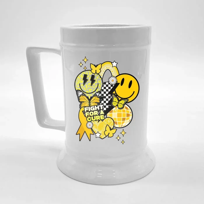 Fight For A Cure Retro Smile Face Childhood Cancer Front & Back Beer Stein