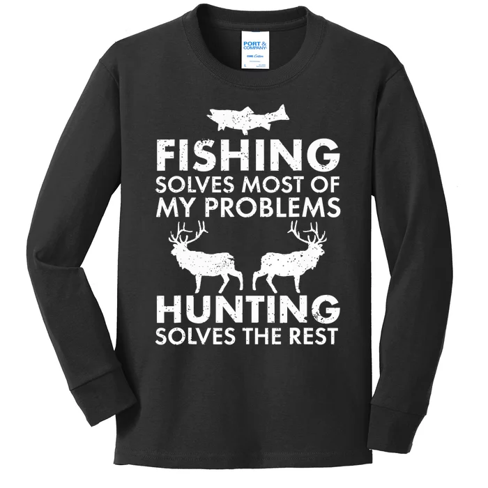 Funny Fishing And Hunting Gift Christmas Humor Hunter Cool Kids Long Sleeve Shirt