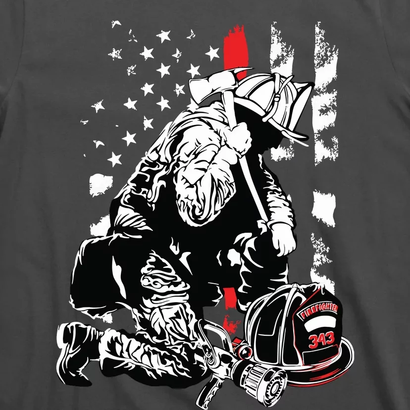 Fallen Fireman American Flag Thin Red Line Firefighter Top T-Shirt