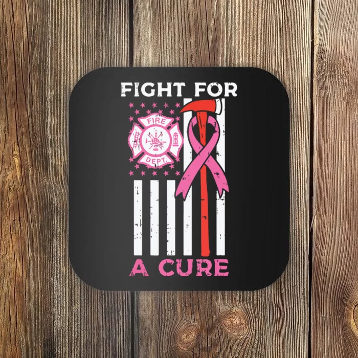 Fight For A Cure Firefighter US Flag Breast Cancer Awareness Coaster