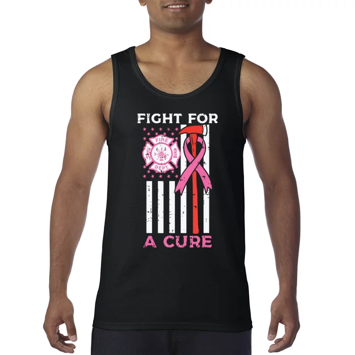 Fight For A Cure Firefighter US Flag Breast Cancer Awareness Tank Top