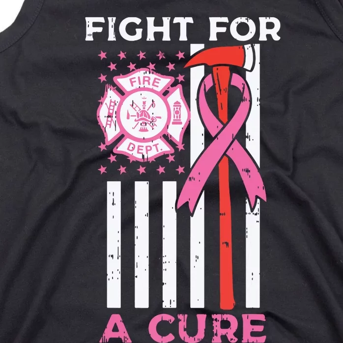 Fight For A Cure Firefighter US Flag Breast Cancer Awareness Tank Top