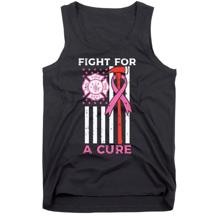 Fight For A Cure Firefighter US Flag Breast Cancer Awareness Tank Top