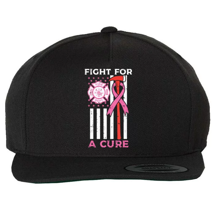 Fight For A Cure Firefighter US Flag Breast Cancer Awareness Wool Snapback Cap