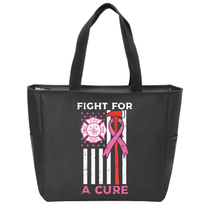 Fight For A Cure Firefighter US Flag Breast Cancer Awareness Zip Tote Bag