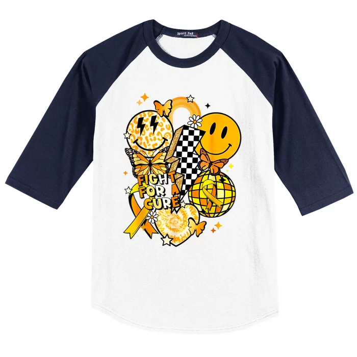 Fight For A Cure Retro Smile Face Childhood Cancer Awareness Baseball Sleeve Shirt