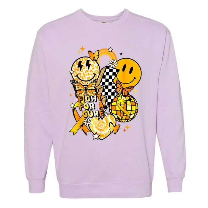 Fight For A Cure Retro Smile Face Childhood Cancer Awareness Garment-Dyed Sweatshirt