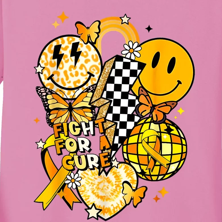 Fight For A Cure Retro Smile Face Childhood Cancer Awareness Kids Long Sleeve Shirt