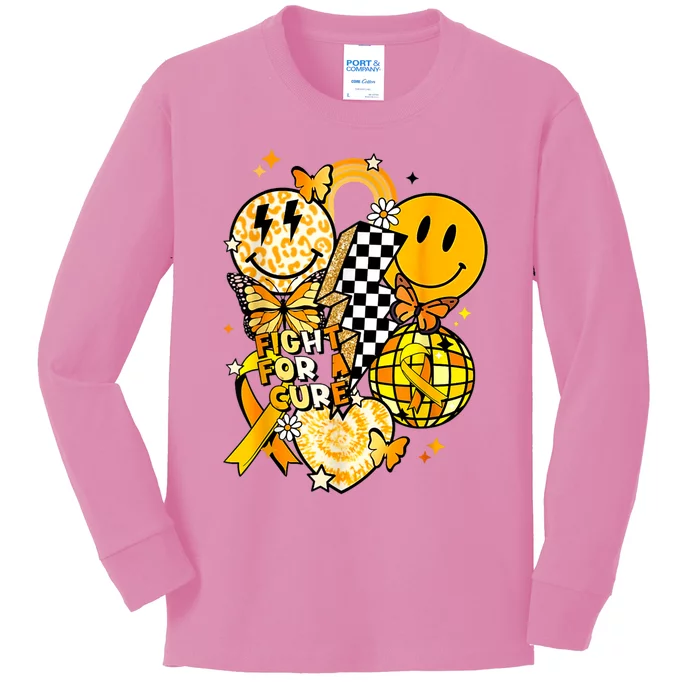 Fight For A Cure Retro Smile Face Childhood Cancer Awareness Kids Long Sleeve Shirt