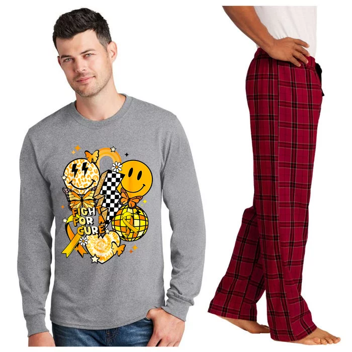 Fight For A Cure Retro Smile Face Childhood Cancer Awareness Long Sleeve Pajama Set