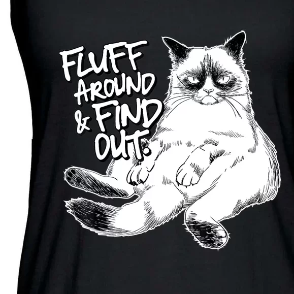 Funny Fluff Around And Find Out, Grumpy Kitty, Sarcastic Cat Ladies Essential Flowy Tank