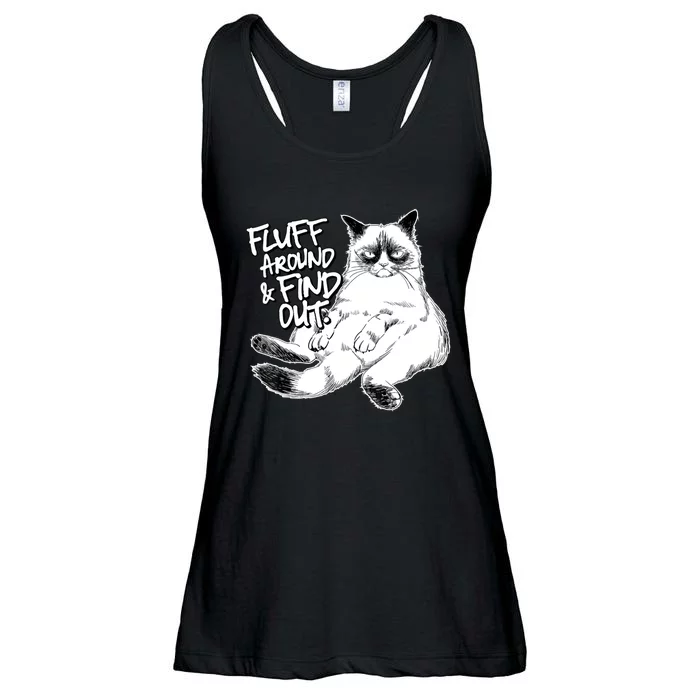 Funny Fluff Around And Find Out, Grumpy Kitty, Sarcastic Cat Ladies Essential Flowy Tank