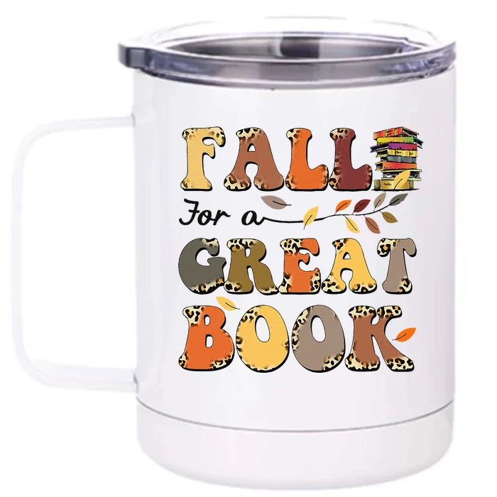 Fall For A Great Book Retro Leopard Autumn Thanksgiving Front & Back 12oz Stainless Steel Tumbler Cup