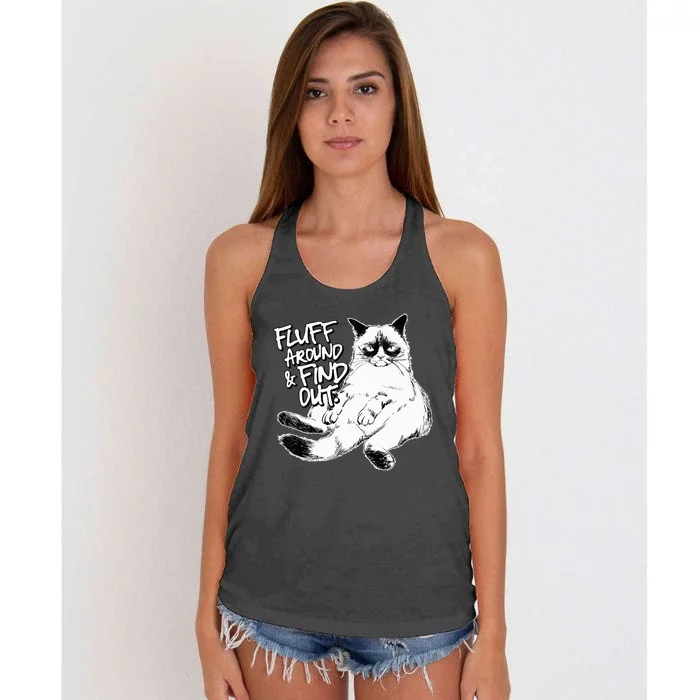 Funny F.luff Around And Find Out Grumpy K.itty Sarcastic Cat Women's Knotted Racerback Tank