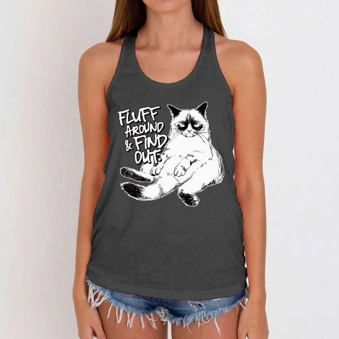 Funny F.luff Around And Find Out Grumpy K.itty Sarcastic Cat Women's Knotted Racerback Tank