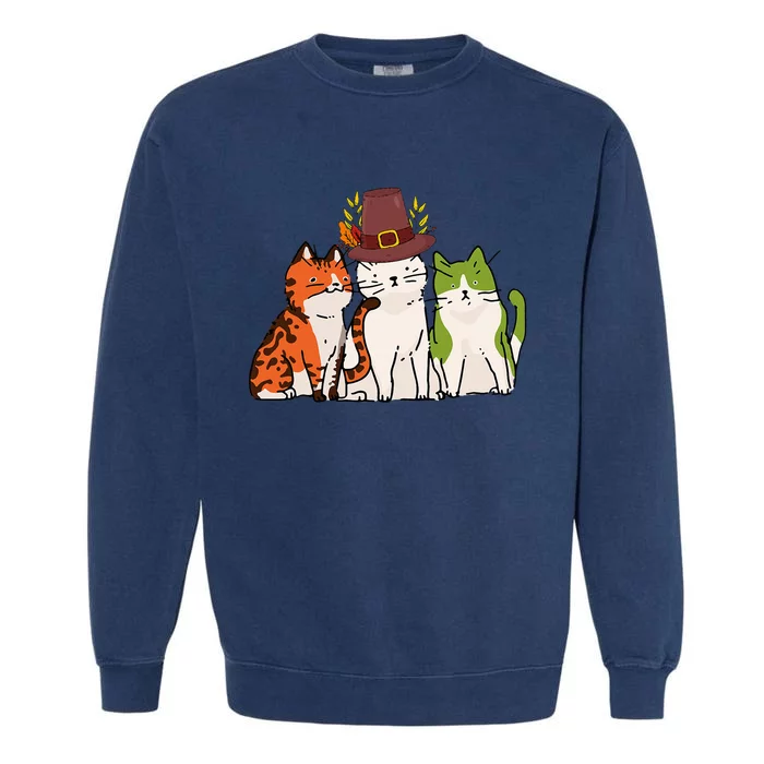 Festive Feline Adorable Cat Celebrating Thanksgiving in Autumn Garment-Dyed Sweatshirt