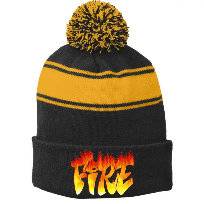 Funny Fire And Ice Costume Halloween Family Matching Women Stripe Pom Pom Beanie