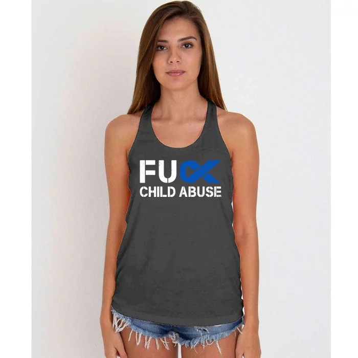 Fuck Fu Abuse Awareness Month Blue Ribbon Prevention Gift Women's Knotted Racerback Tank