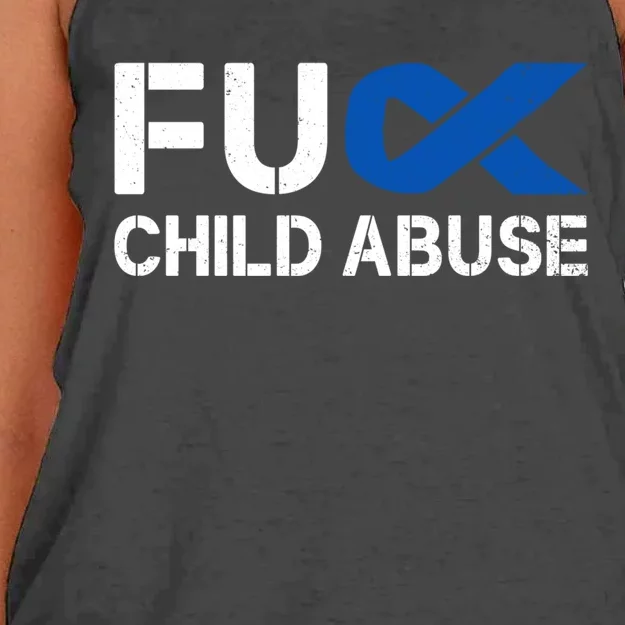 Fuck Fu Abuse Awareness Month Blue Ribbon Prevention Gift Women's Knotted Racerback Tank