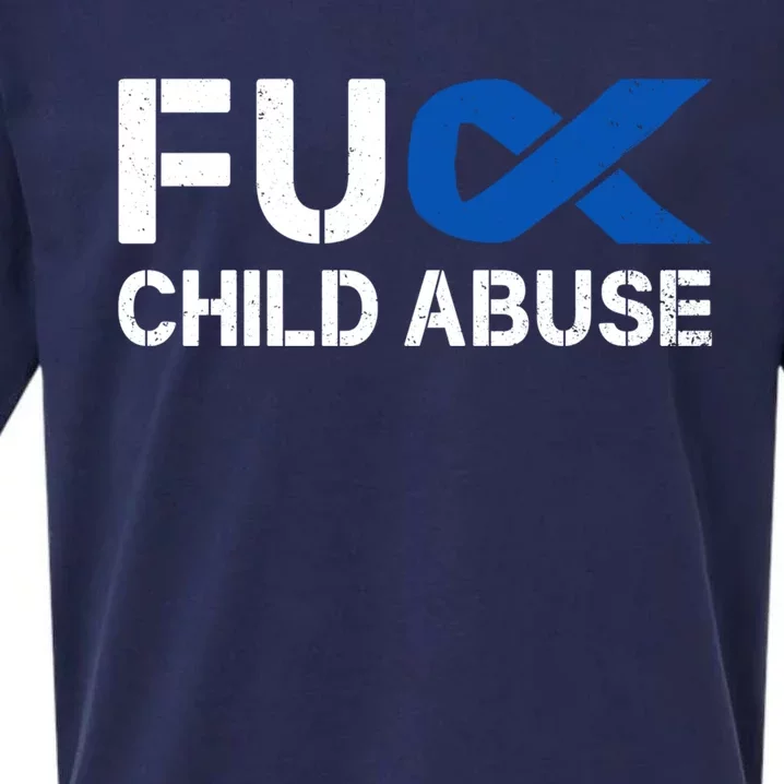 Fuck Fu Abuse Awareness Month Blue Ribbon Prevention Gift Sueded Cloud Jersey T-Shirt