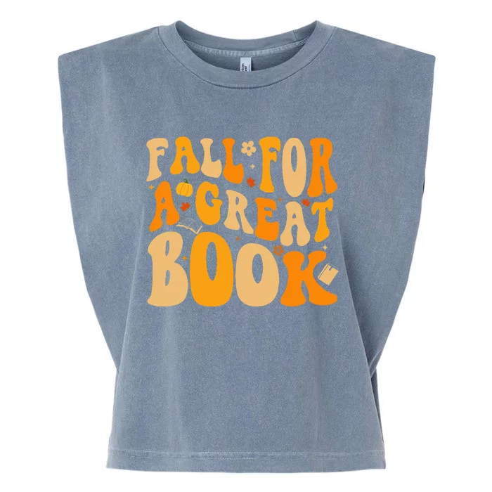 Fall For A Great Book Retro Fall Leaves Autumn Thanksgiving Garment-Dyed Women's Muscle Tee