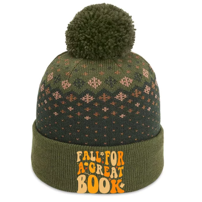 Fall For A Great Book Retro Fall Leaves Autumn Thanksgiving The Baniff Cuffed Pom Beanie