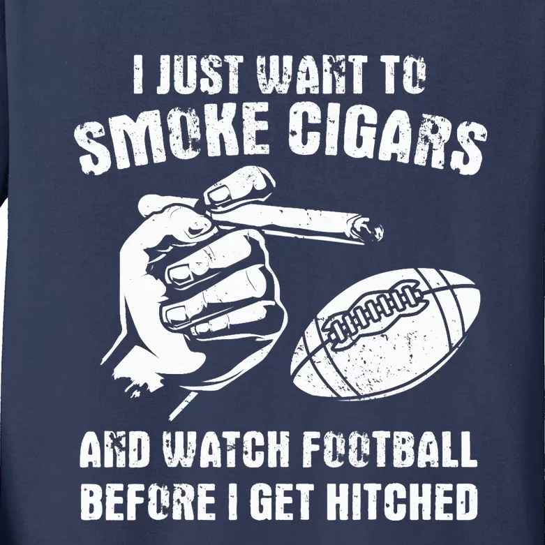 Funny Football And Cigars Bachelor Party Cigar Smoker Design Kids Long Sleeve Shirt