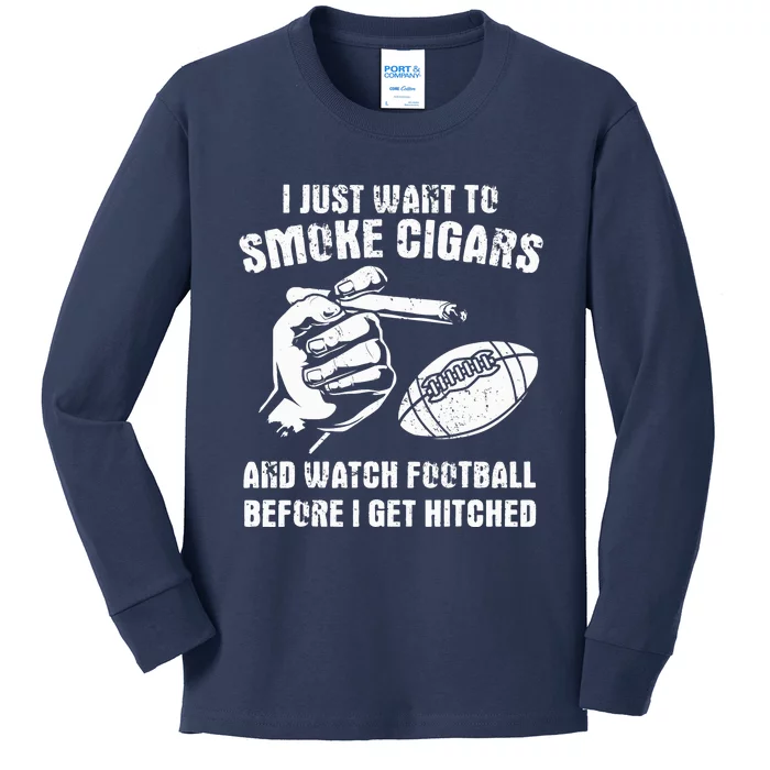 Funny Football And Cigars Bachelor Party Cigar Smoker Design Kids Long Sleeve Shirt