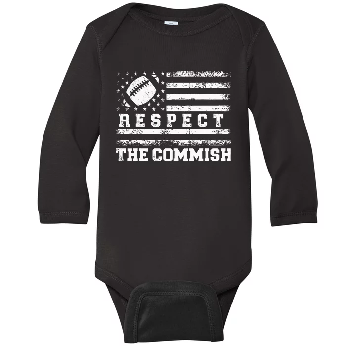 Fantasy Football American Commissioner Respect The Commish Baby Long Sleeve Bodysuit