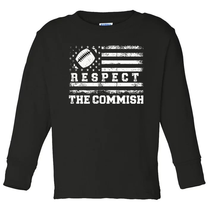 Fantasy Football American Commissioner Respect The Commish Toddler Long Sleeve Shirt