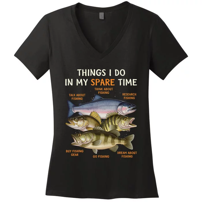 Funny Fishing Apparel | Bass Lovers Women's V-Neck T-Shirt