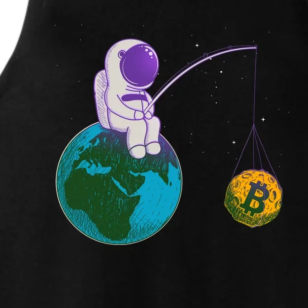 Funny Fishing Bitcoin Space Astronaut Ladies Tri-Blend Wicking Tank