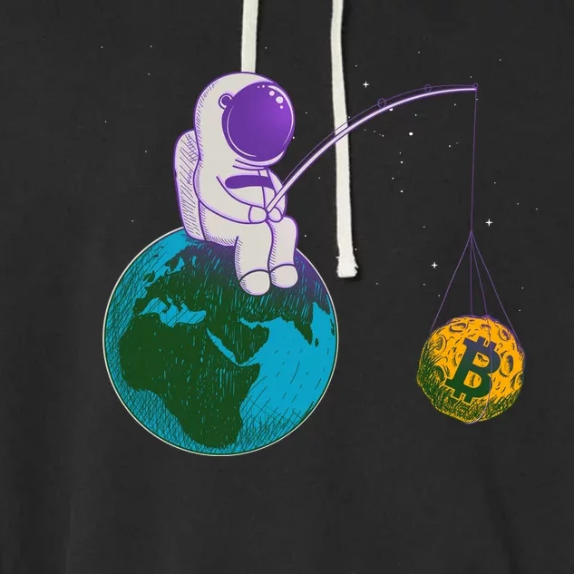 Funny Fishing Bitcoin Space Astronaut Garment-Dyed Fleece Hoodie