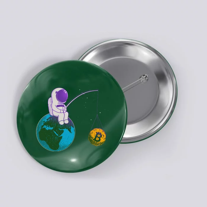 Funny Fishing Bitcoin Space Astronaut Button