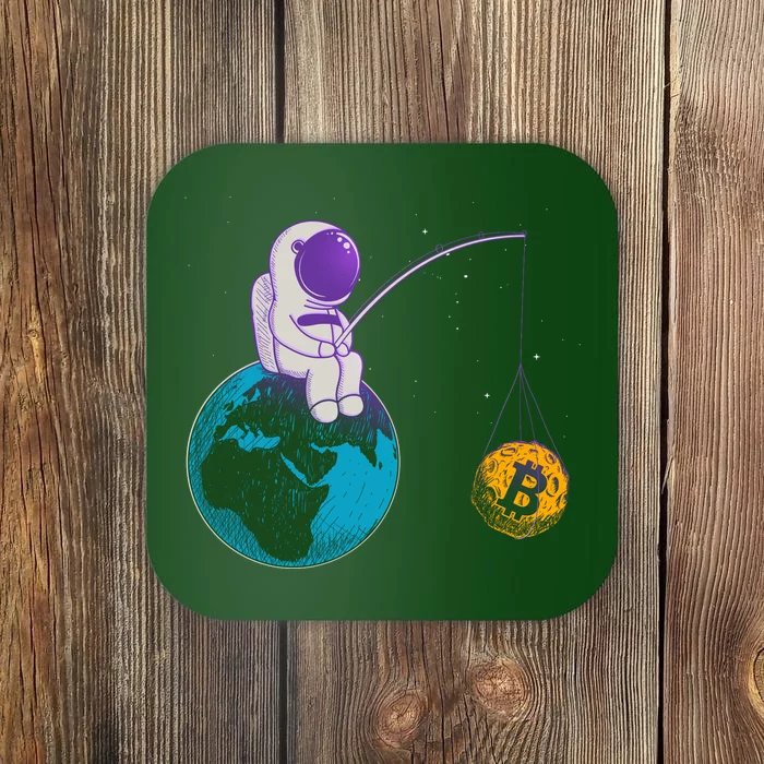 Funny Fishing Bitcoin Space Astronaut Coaster