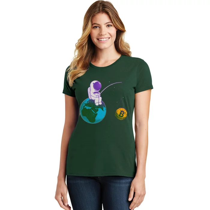 Funny Fishing Bitcoin Space Astronaut Women's T-Shirt