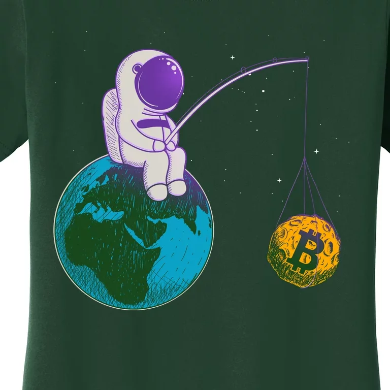 Funny Fishing Bitcoin Space Astronaut Women's T-Shirt