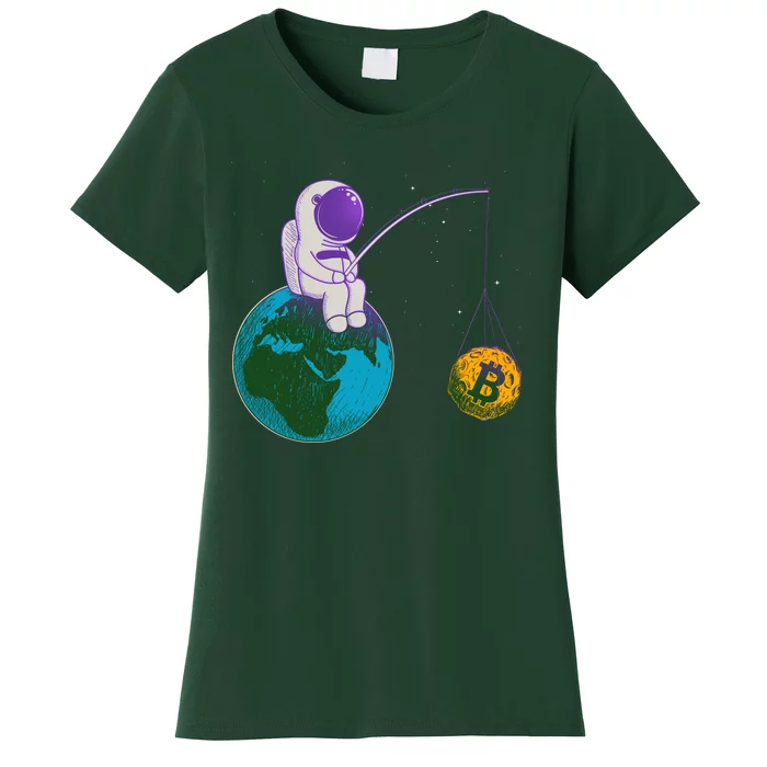 Funny Fishing Bitcoin Space Astronaut Women's T-Shirt