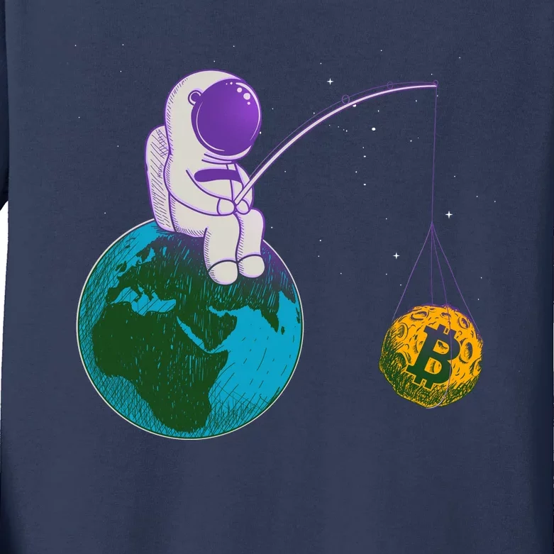 Funny Fishing Bitcoin Space Astronaut Kids Long Sleeve Shirt